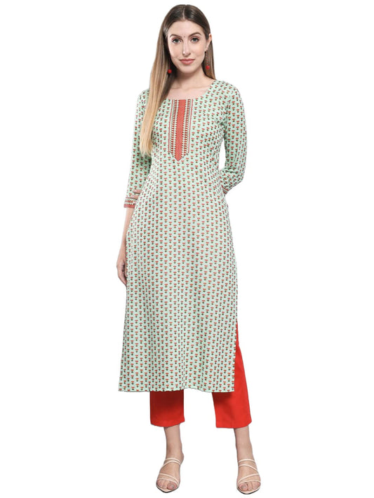 GoSriKi Women's Cotton Blend Traditional Straight Printed Kurta and Pant Set (AMD 555-GS)