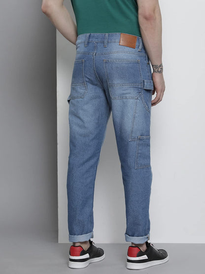 The Indian Garage Co Men Carpenter Fit Solid Mid-Rise Cargo Denim