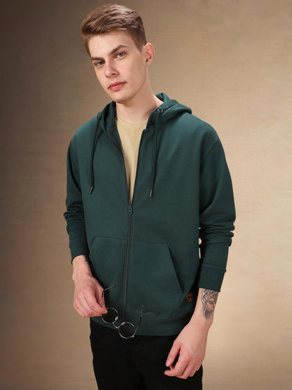 Dennis Lingo Men Solid Polycotton Regular Fit Full Sleeves Front-Open Sweatshirts Blue