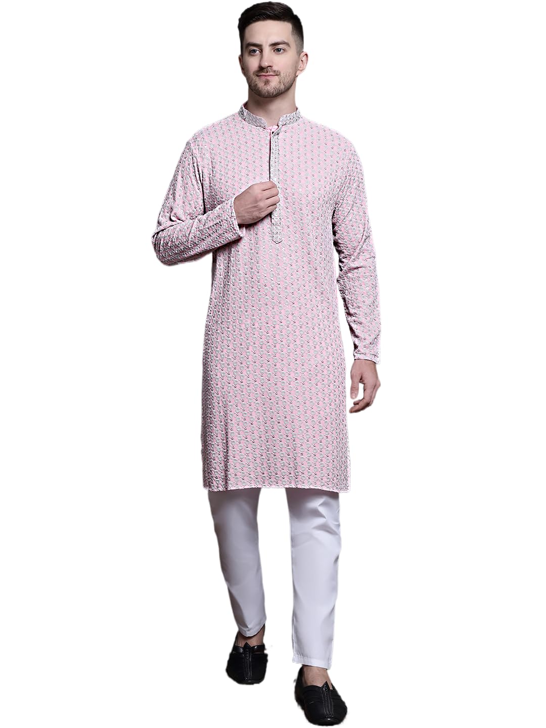 Jompers Mens Sequin Embroidered Pure Cotton Kurta Pyjama Set