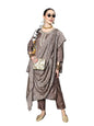 ishin Women's Silk Blend Brown Embroidered A-Line Kurta Trouser Dupatta Set