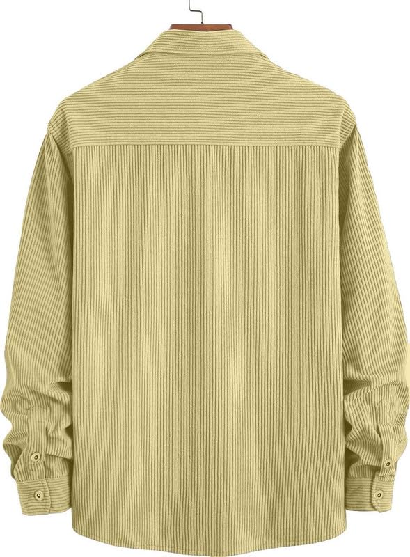 Deelmo MenS Full Sleeve Corduroy Shirt | Stylish Textured Casual Button-Down Shacket For Autumn Winter | Dual Pocket Front Desig