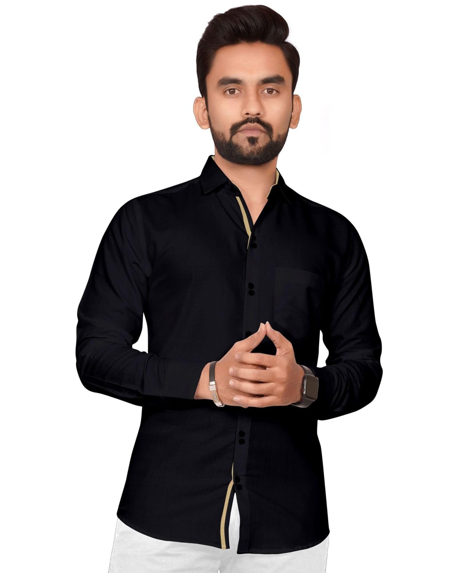 Besix MenS Black Cotton Blend Full Sleeve Shirt For Man With Tailored Fit Spread Collar And Standard Length - Formal Stylish We