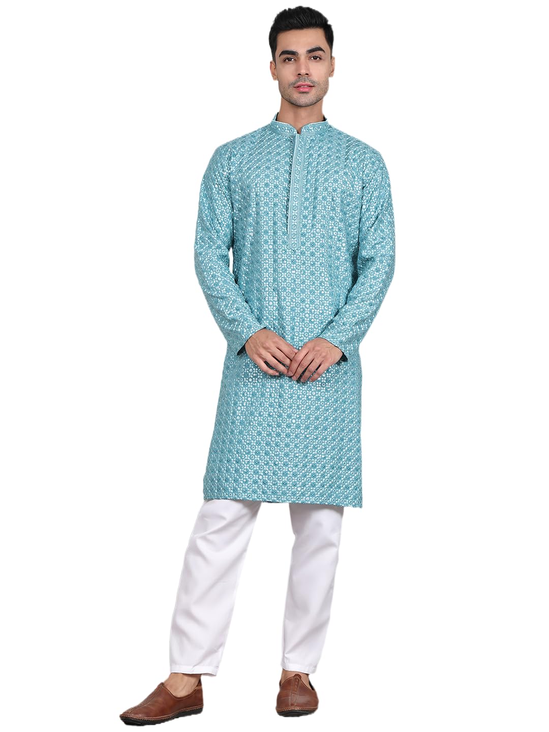 Jompers Mens Viscose Sequins And Embroidered Kurta Pyjama Set