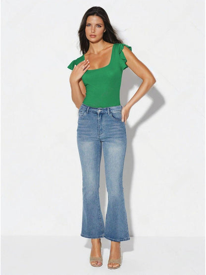 Kotty WomenS Solid Butterfly Sleeves Top(Green,L)