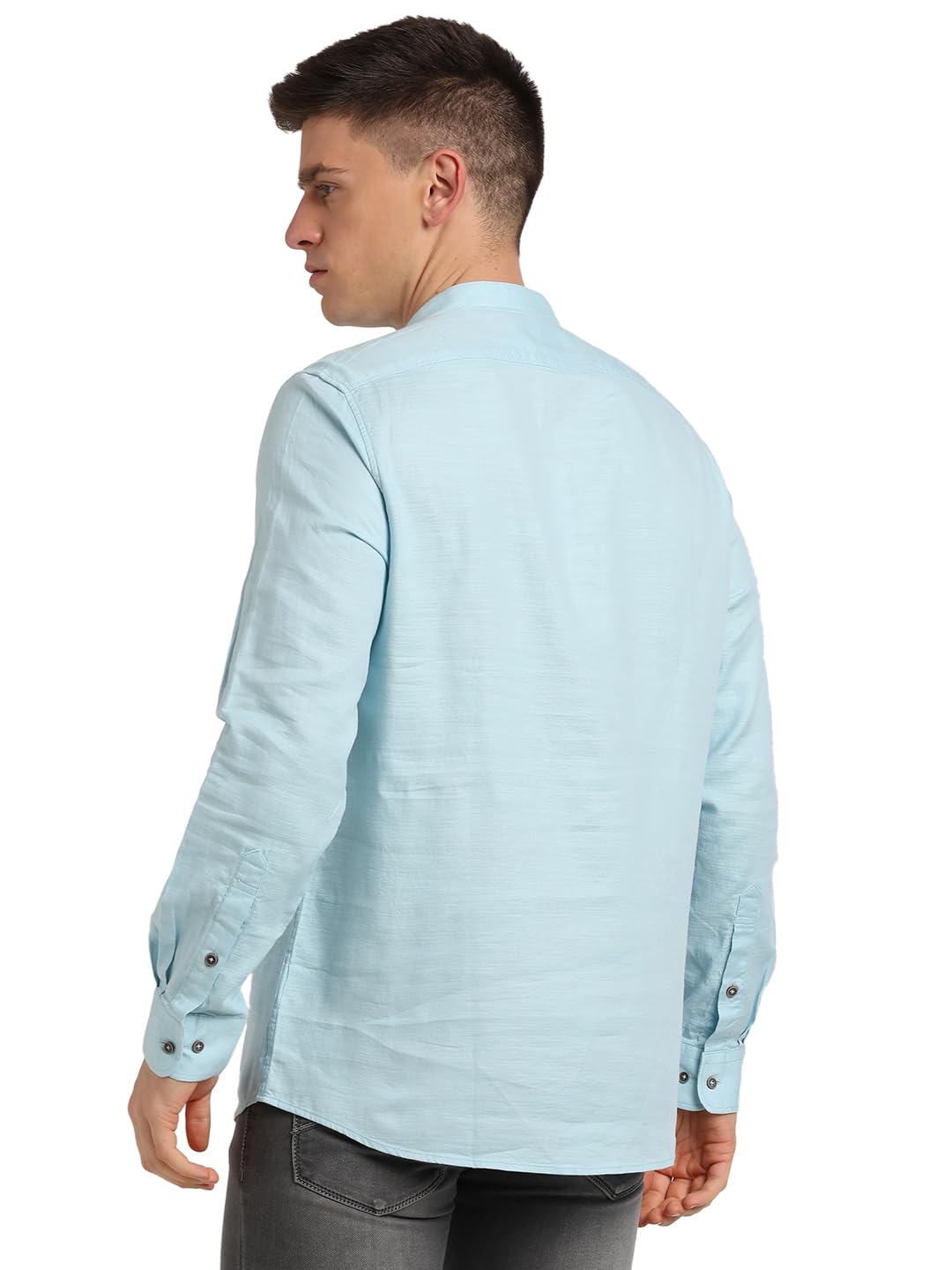 Turtle Men 100% Cotton Light Blue Solid Slim Fit Casual Kurta Shirt