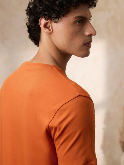 The Souled Store Sparkling Orange Men and Boys Short Sleeve Round Neck Solid Regular Fit Supima Cotton T-Shirts