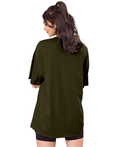 SHODOX Bio-Washed Anti Bacterial 100% Pure Cotton Womens Oversized Solid T-Shirt | Cozy Soft, Less Wrinkles Loose Fit, Drop Shou