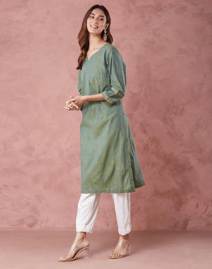 Fabindia WomenS Cotton Printed Regular Kurta (1039130Green_Green