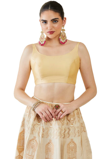 Soch Womens Beige Taffeta Solid Sleeveless Padded Blouse