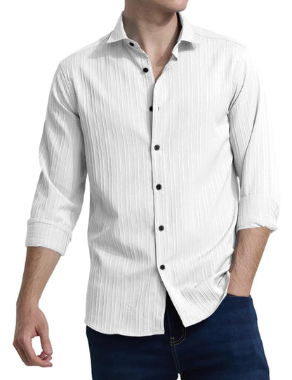 Finivo Fashion MenS Casual Cotton Plain Button Down Shirts Full Sleeve Textured Summer Beach Shirt For Men White