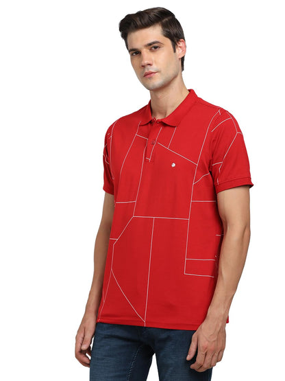 Turtle Men Knitted Slim Fit red Polo T-Shirt