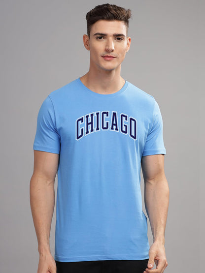 ADRO Mens T Shirt Urban Style Tshirt Printed with Chicago Design Cotton & Eye Catching Print Stylish T-Shirt for Men Sky Blue Ts