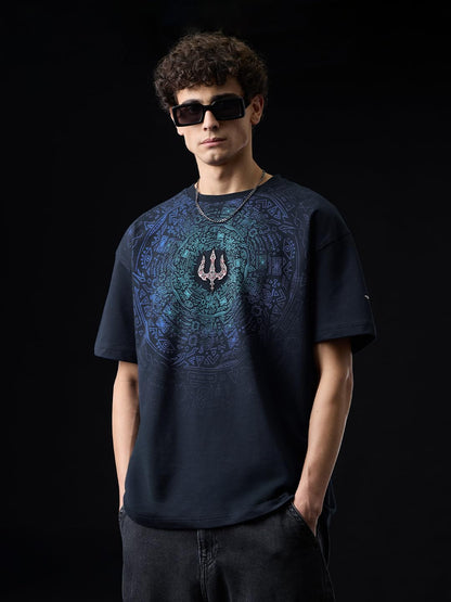 The Souled Store Trident Men and Boys Short Sleeves Roud Neck Blue Graphic Printed Cotton Oversized T-Shirts