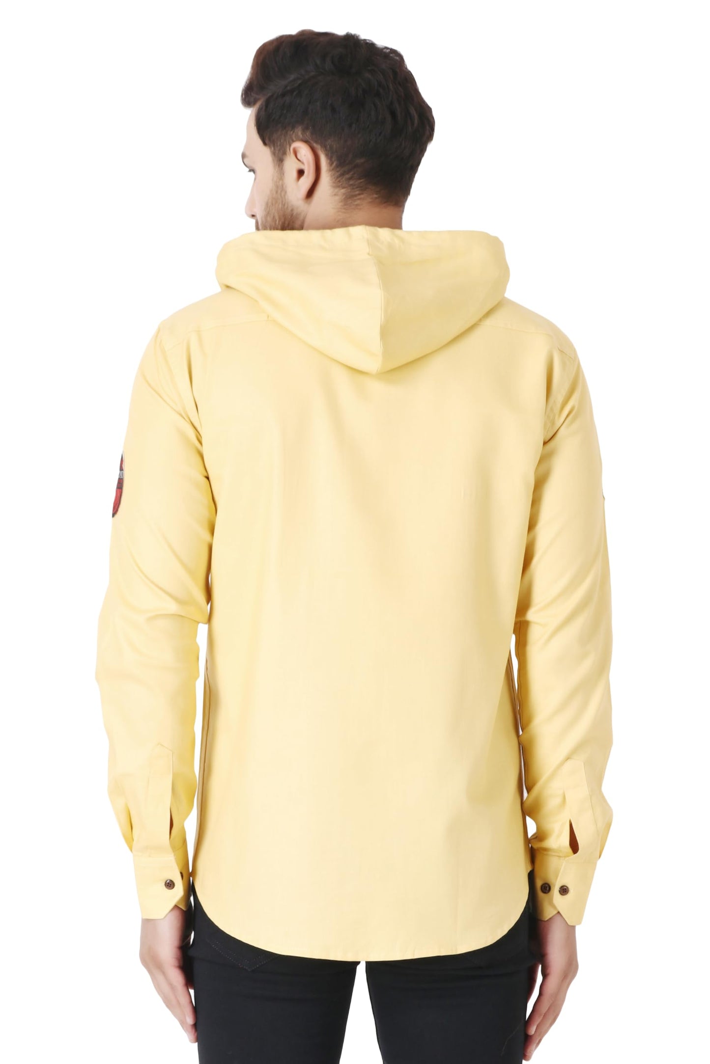 Besix MenS Gold Tailored Fit Cotton Blend Shirt For Man With Hoodie - Casual Long Sleeve Shirt With Pockets - Patch Detail For