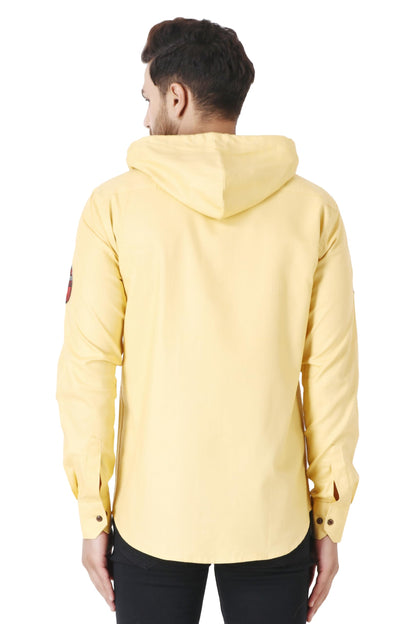 Besix MenS Gold Tailored Fit Cotton Blend Shirt For Man With Hoodie - Casual Long Sleeve Shirt With Pockets - Patch Detail For