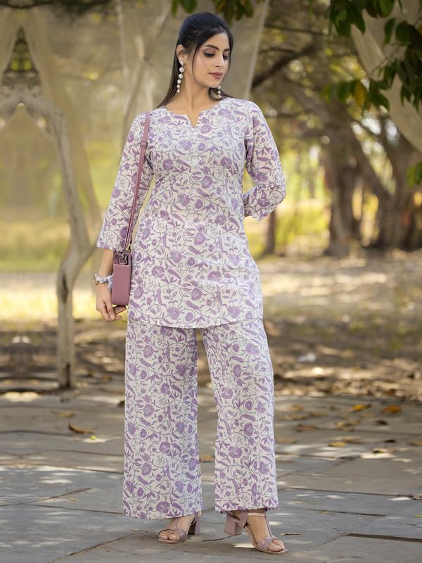 Tee Projekt Cotton Ethnic Wear Co Ord Set For Women | Festive Co Ord Set For Women Purple
