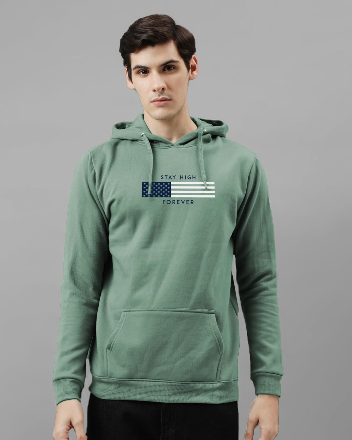 ADRO Men's Cotton Blend Neck Hooded Sweatshirt (H24-FLAG)