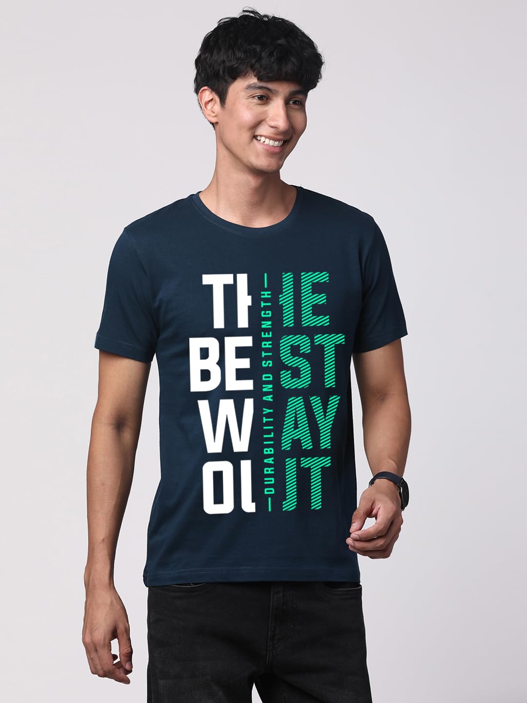 ADRO Motivational Quote Printed T-Shirt for Men - 100% Cotton, Regular Fit, Soft Breathable Fabric. (RN23-M-BEST-SB_Teal)