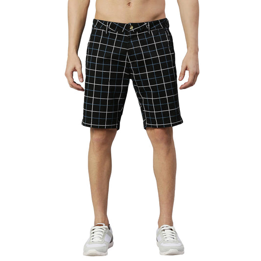 Thomas Scott Mens Checkered Slim Fit Shorts Black