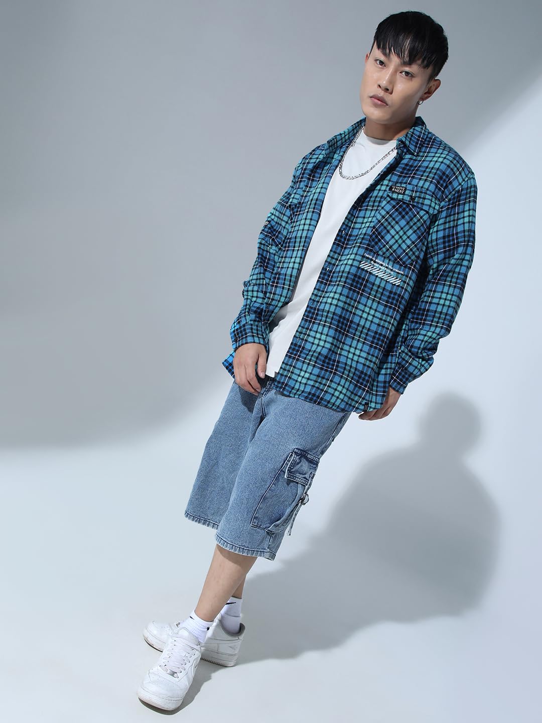 Hubberholme Men Blue Smart Casual Oversized Spread Collar Long Sleeves Shirt