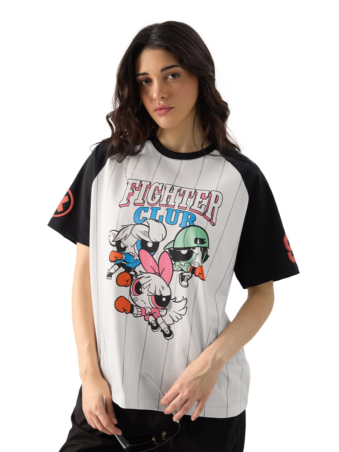 The Souled Store Official Powerpuff Girls: Fighter Club Women and Girls Short Sleeve Round Neck Multicolor Graphic Printed Cotto