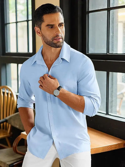 CB-COLEBROOK Mens Long Sleeve Button Down Shirts Casual Cotton Linen Shirts Summer Beach Shirt for Mens Top (in, Alpha, M, Regu