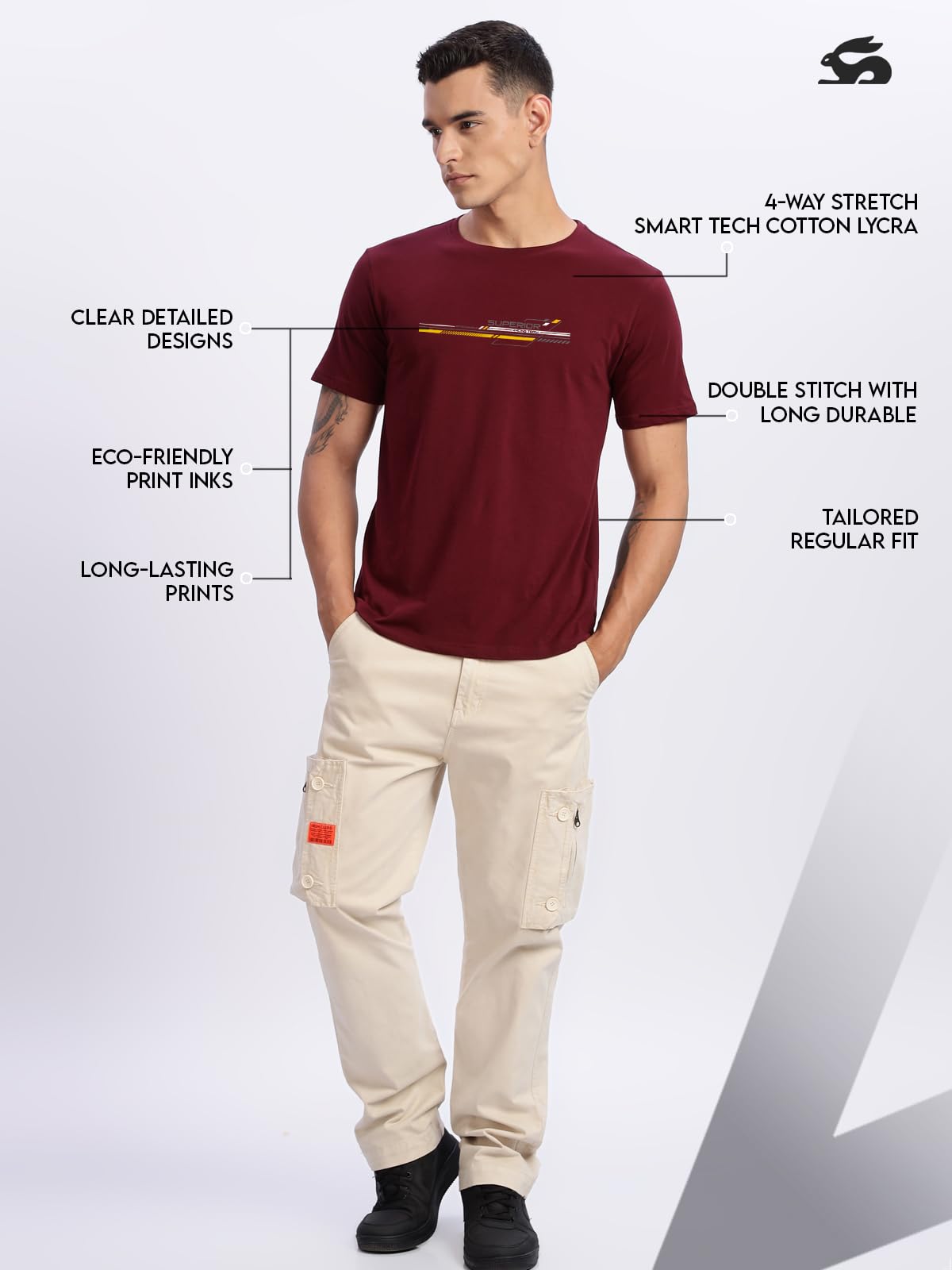 ADRO Men's Graphic Printed 100% Cotton T-Shirt - Regular Fit, Printed T-Shirts for Men (RN24-RAC-MR_Maroon)
