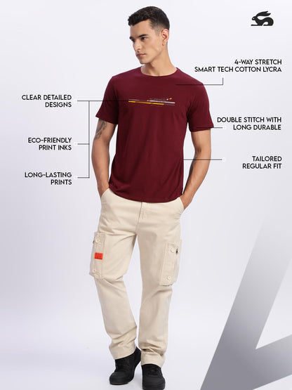 ADRO Men's Graphic Printed 100% Cotton T-Shirt - Regular Fit, Printed T-Shirts for Men (RN24-RAC-MR_Maroon)