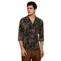 Campus Sutra Mens Yellow Ochre & Onyx Black Cheetah Imprint Shirt for Casual Wear | Spread Collar | Long Cuffed Sleeves | Butto