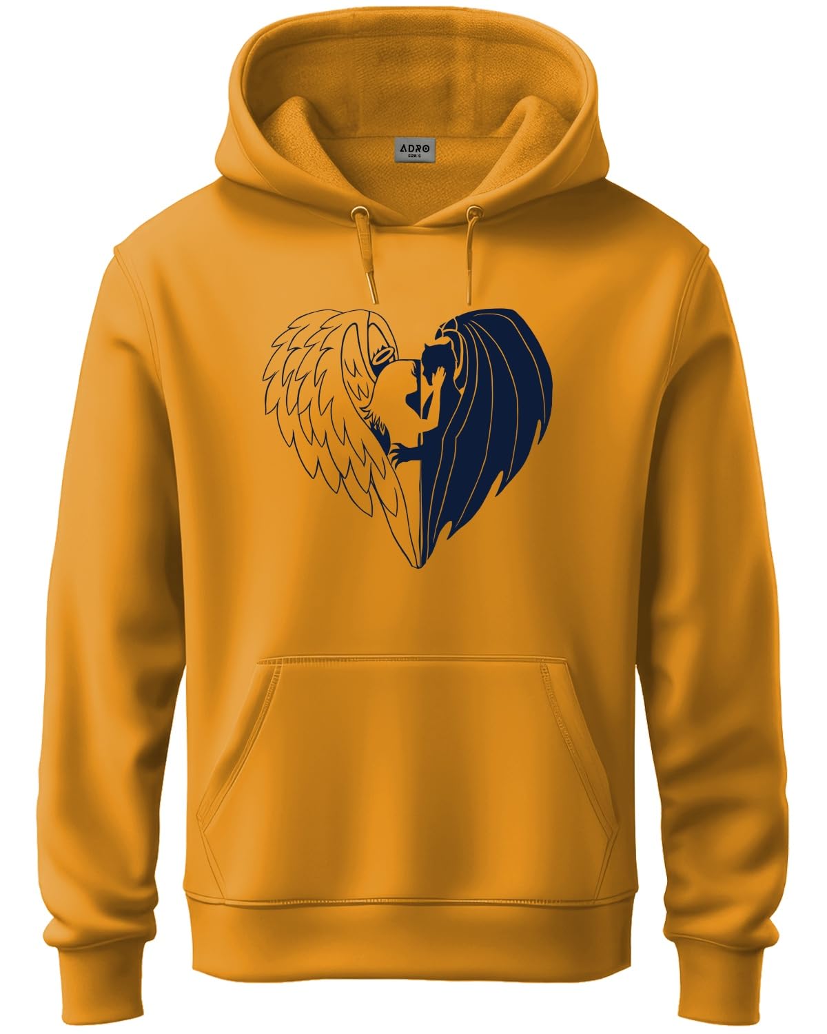 ADRO Men's Cotton Neck Hooded Sweatshirt (H24-DEVI-MU_Mustard