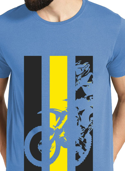 ADRO Men's Bike Rider Printed Cotton T-Shirt (RN22-2-BIK-SK_SkyBlue)