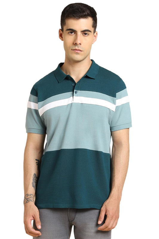 Dennis Lingo Mens Colorblocked Cotton Teal Polo T-Shirt
