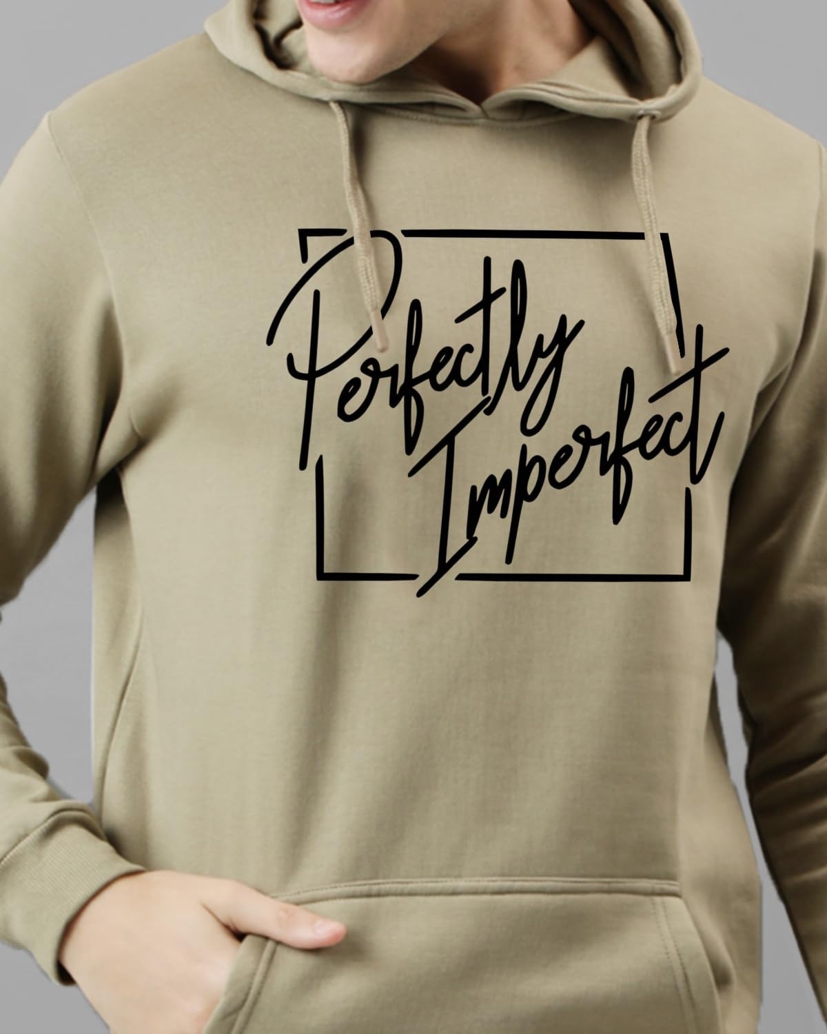ADRO Mens Cotton Neck Hooded Sweatshirt (H24-FECT-BE_Beige