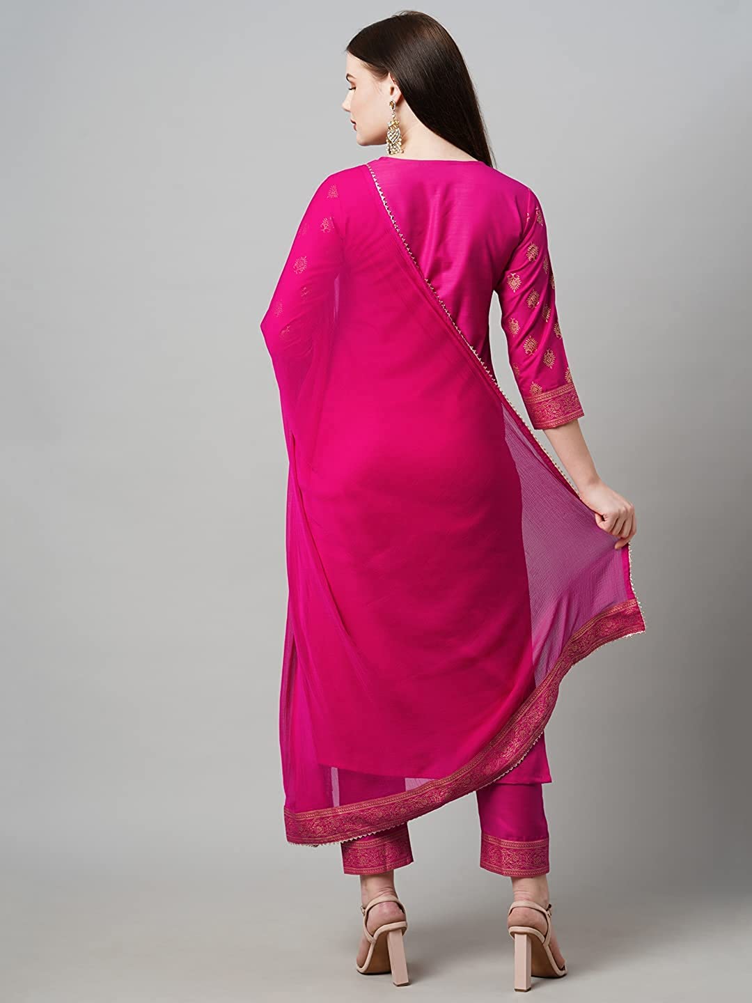 Gosriki WomenS Cotton Straight Kurta With Pant & Dupatta (Kptd-Cot-10132-Pink_S-Gs_Pink_Small)