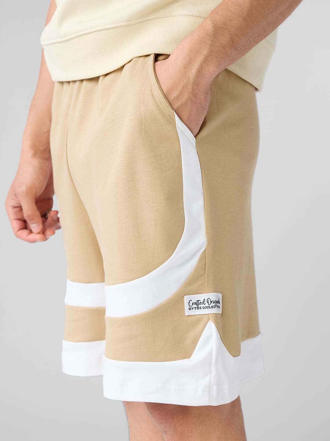 The Souled Store Beige Factor Men and Boys Drawstringed Solid Regular Fit Knee Length Cotton Bermuda Shorts