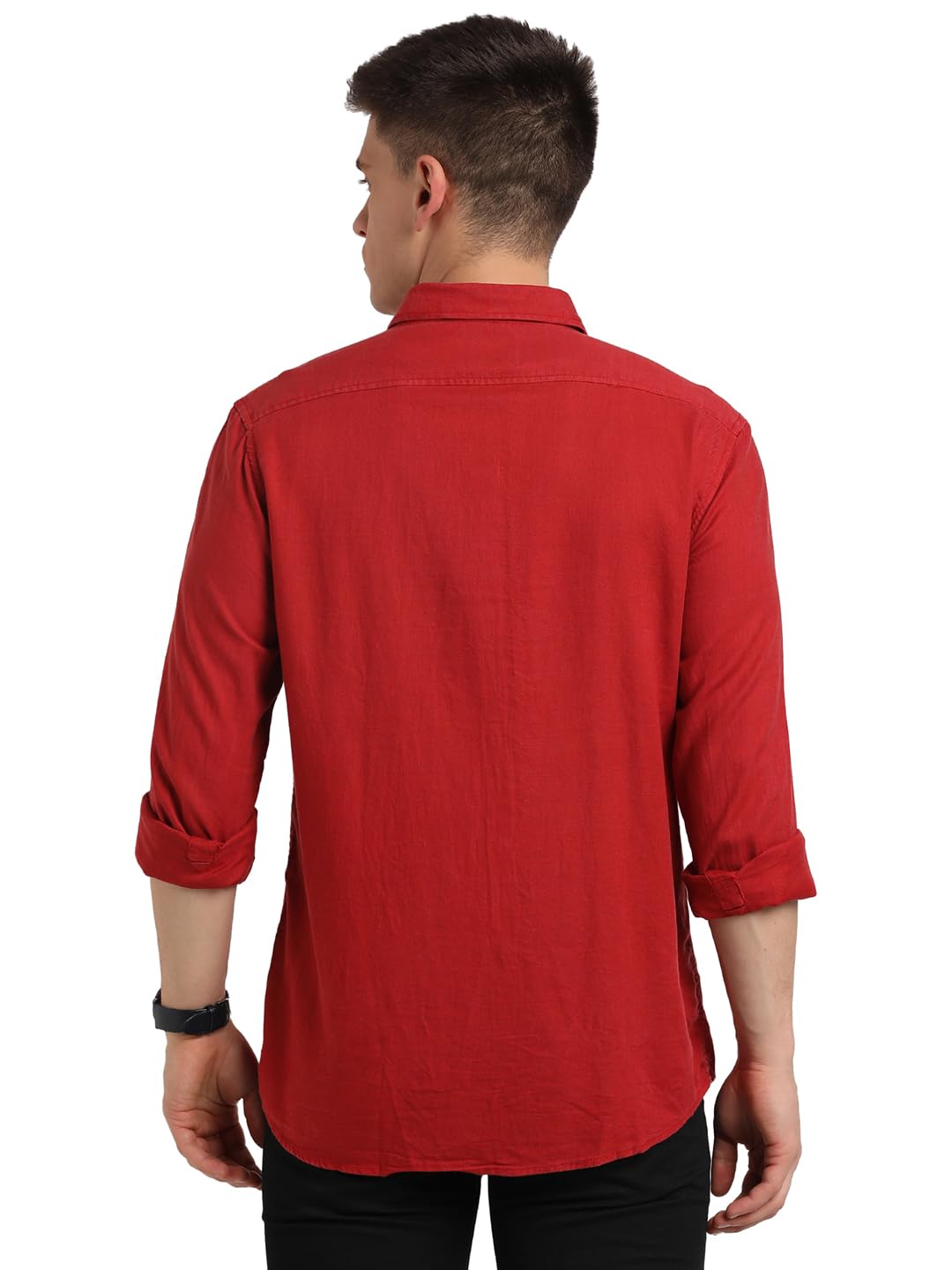 Turtle Men Cotton Lyocell Red Solid Slim Fit Full Sleeve Casual Shirt