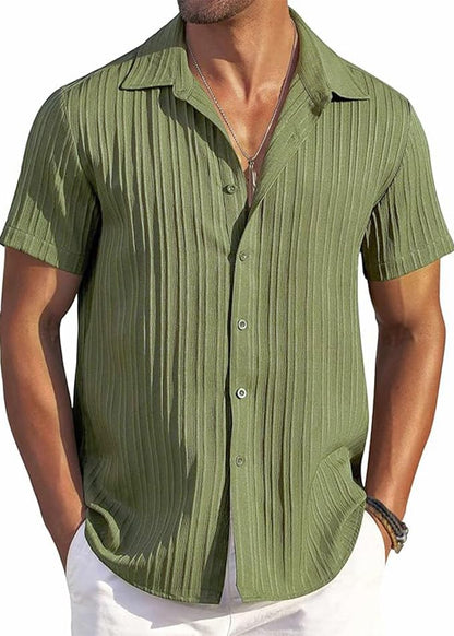 CB-COLEBROOK Mens Casual Button Down Soft Linen Shirts Short Sleeve Textured Summer Beach Shirts for Men (in, Alpha, L, Regular