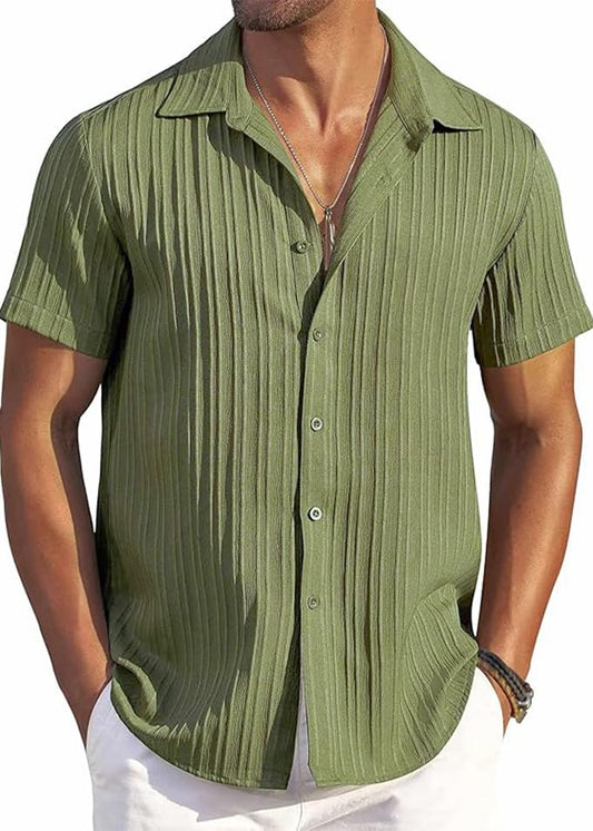 CB-COLEBROOK Mens Casual Button Down Soft Linen Shirts Short Sleeve Textured Summer Beach Shirts for Men (in, Alpha, L, Regular