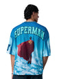 The Souled Store Superman: Rise to The Top Men and Boys Elbow Sleeves V-Neck Blue Graphic Printed Polyester Breathable Lightweig