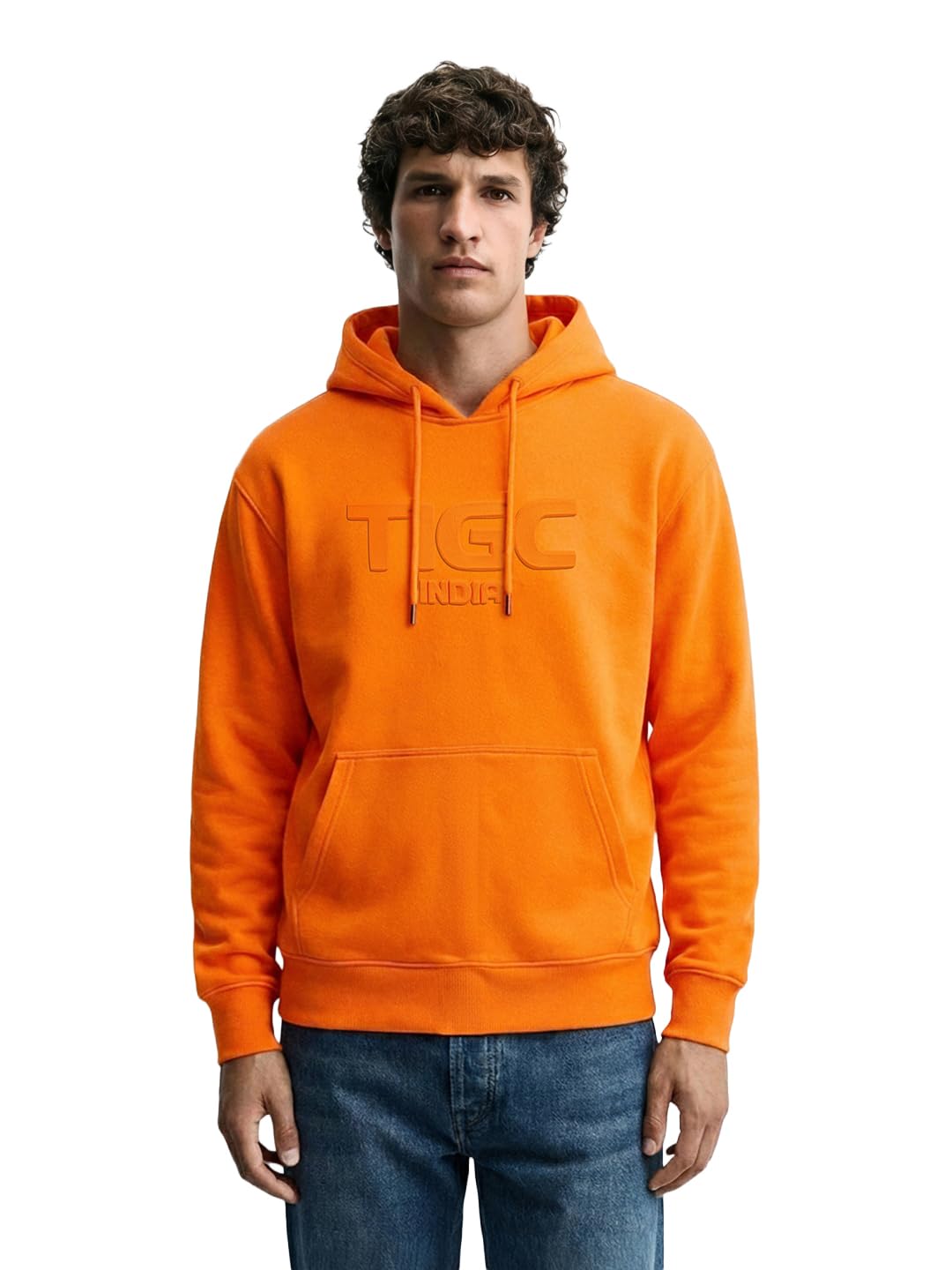 The Indian Garage Co Mens Relaxed Fit Long Sleeves Hooded Typographic Hoodie