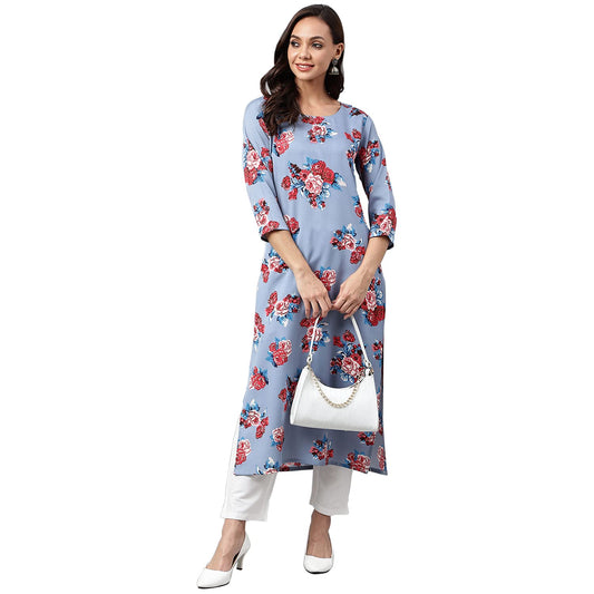 GoSriKi Women's Crepe Straight Printed Kurta (Sanju-GO)