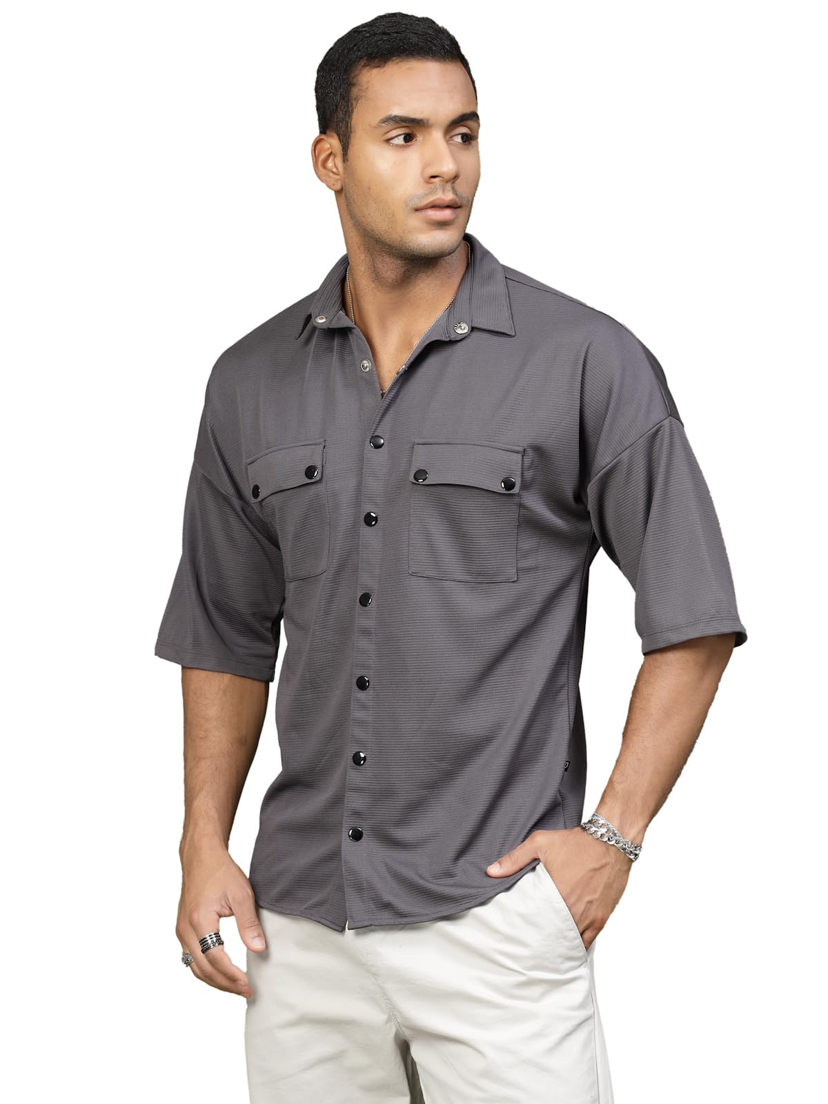 Rigo Polyester Oversized Shirt for Men | Half Sleeves, Oversized Fit Utility Shirt for Men | Oversized Drop Shoulders Shirt for