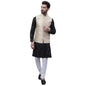 SOJANYA (Since 1958 Men's Pure Cotton Black Kurta and White Pyjama With Beige Embroidery Nehru Jacket