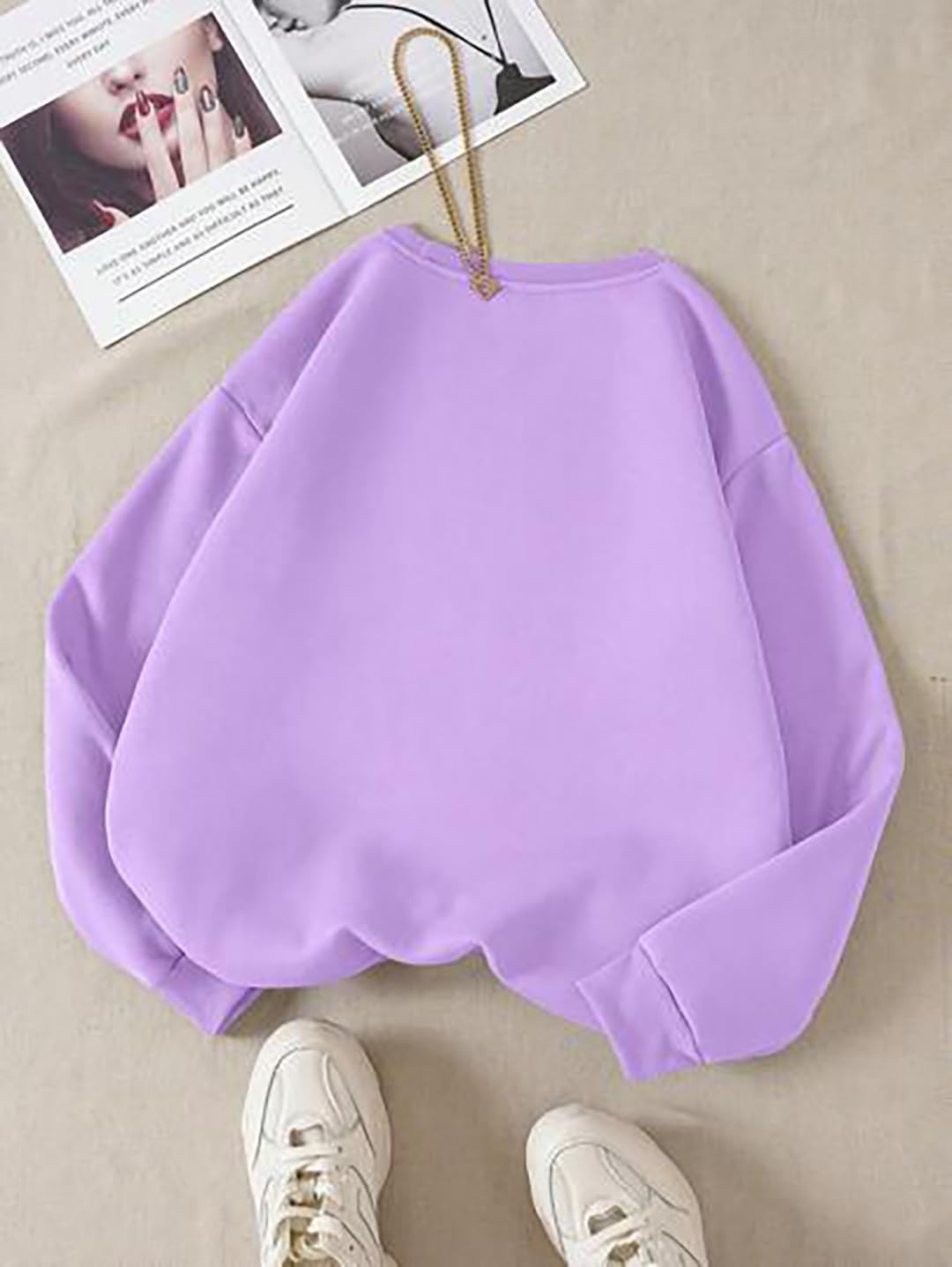Kotty Women Full Sleeve Round Neck Solid Sweatshirt Light Purple