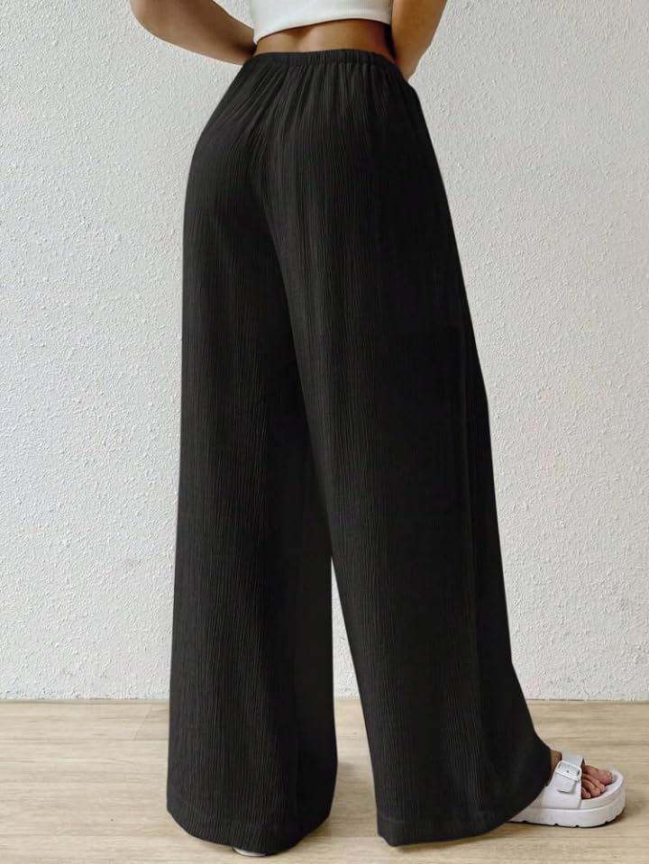 Greciilooks WomenS Loose High Rise Trouser | High-Waist Korean Pants | Formal Track Pant | Cargo Style Baggy Trendy Black