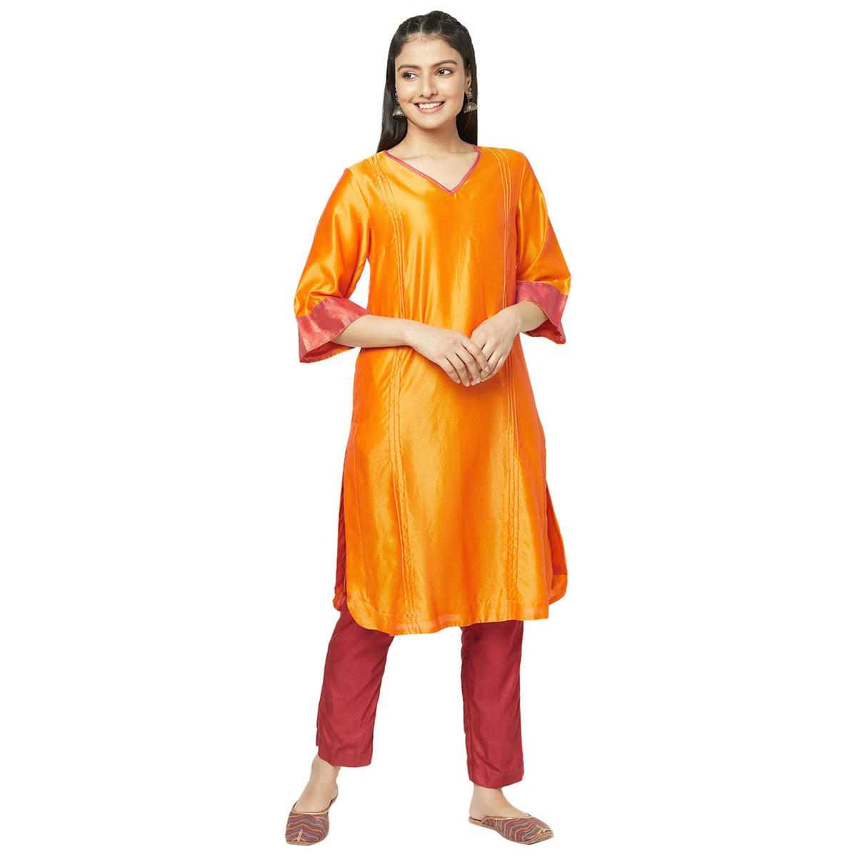 Fabindia WomenS Cotton Silk Woven Regular Kurta_Yellow_S