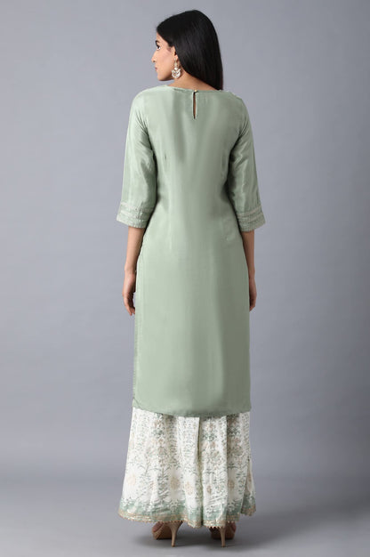 W For Woman Orange Floral Printed Regular Kurta with Dori Embroidery