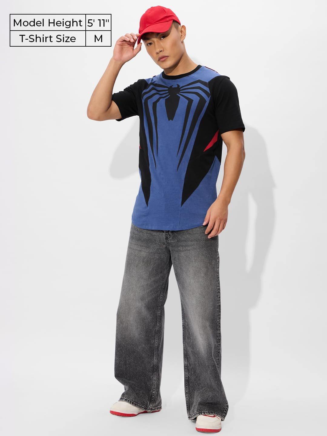 The Souled Store Official Spider-Man Originals: Spidey Sense Graphic Printed Regular Fit Cotton Short Sleeve Round Neck Drop Cut