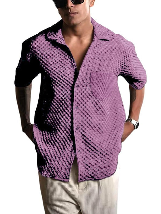 Pinkmint Bubble Textured Shirt for Men ll Half Sleeve Stylish Button Down Shirts ll Mens Pocket Shirt (Pack of 1) Purple